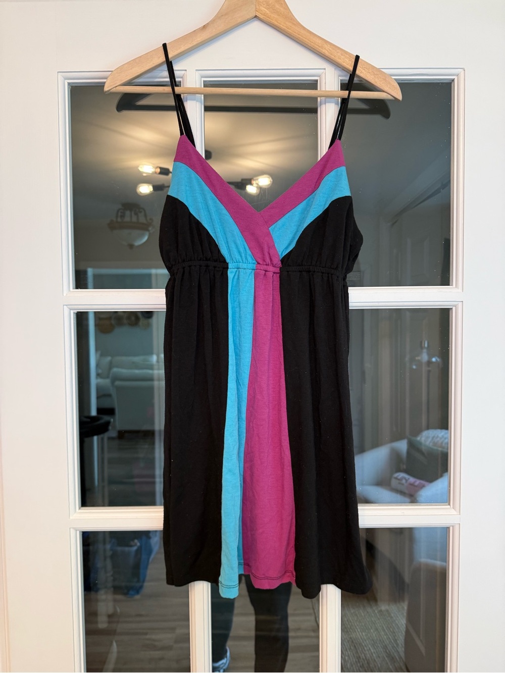 Black Dress with Teal and Magenta Panels - Women's Spaghetti Strap Dress